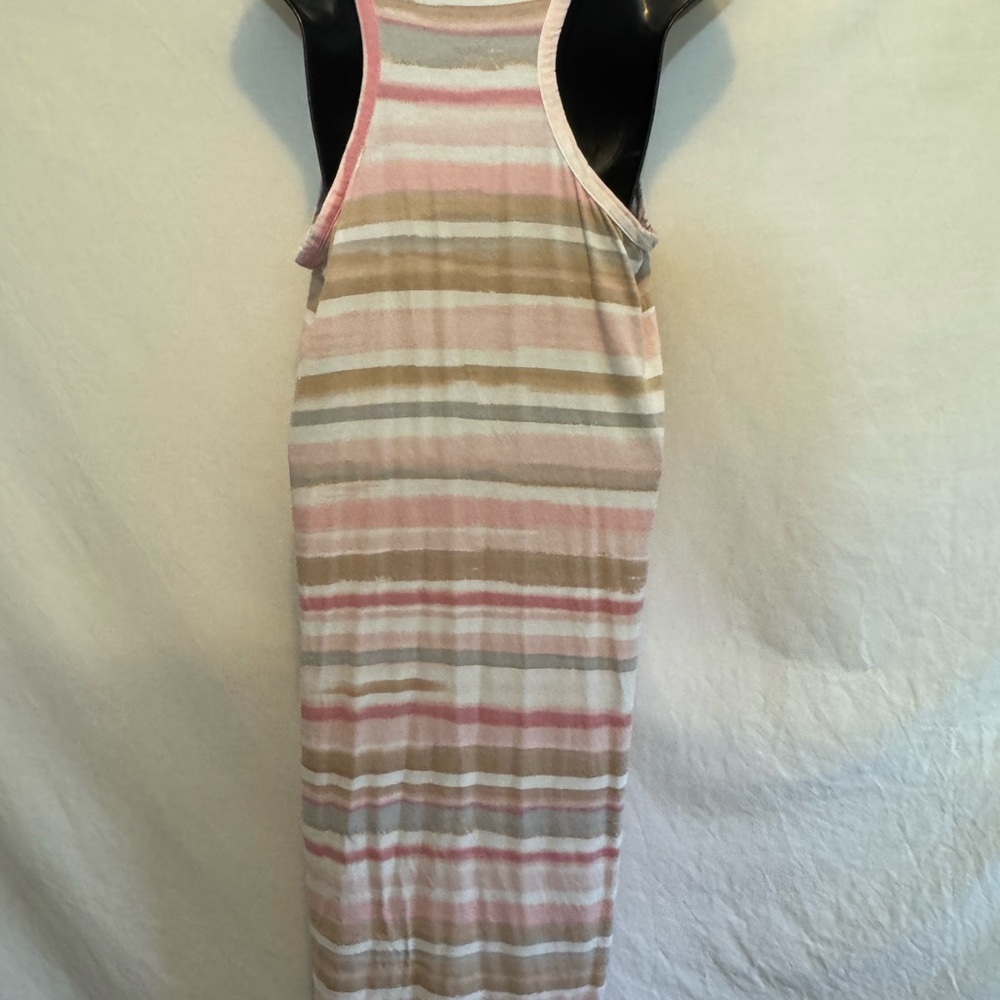 C-139 Splendid White Pink‎ & Tan Stripe Racer Back Sleeveless Maxi Dress Size L - Picture 7 of 12